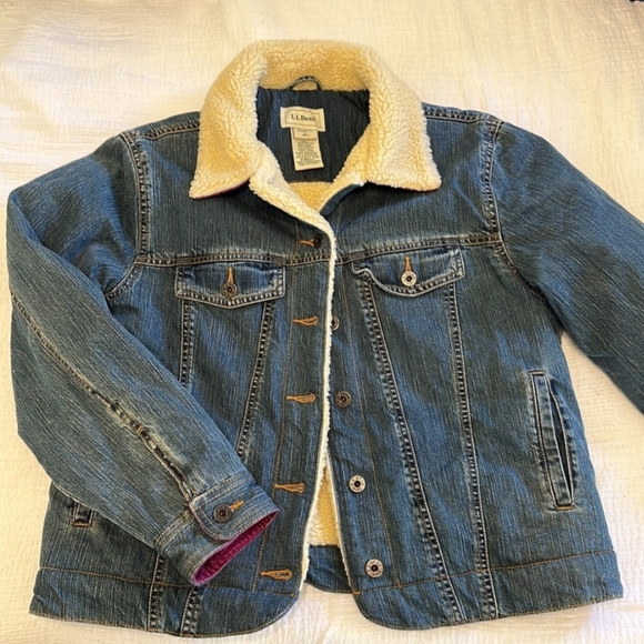 Sherpa-Lined Denim Jacket LLBean Sz L - Picture 3 of 11